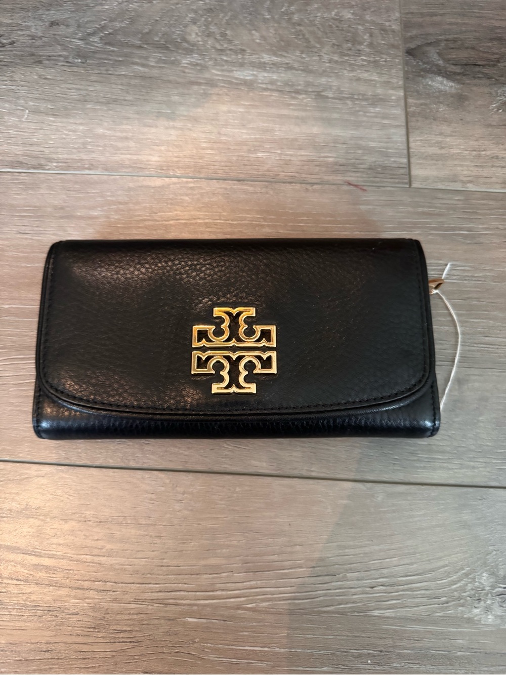 Tory Burch Black Leather Zip Card Wallet with Gold Hardware
